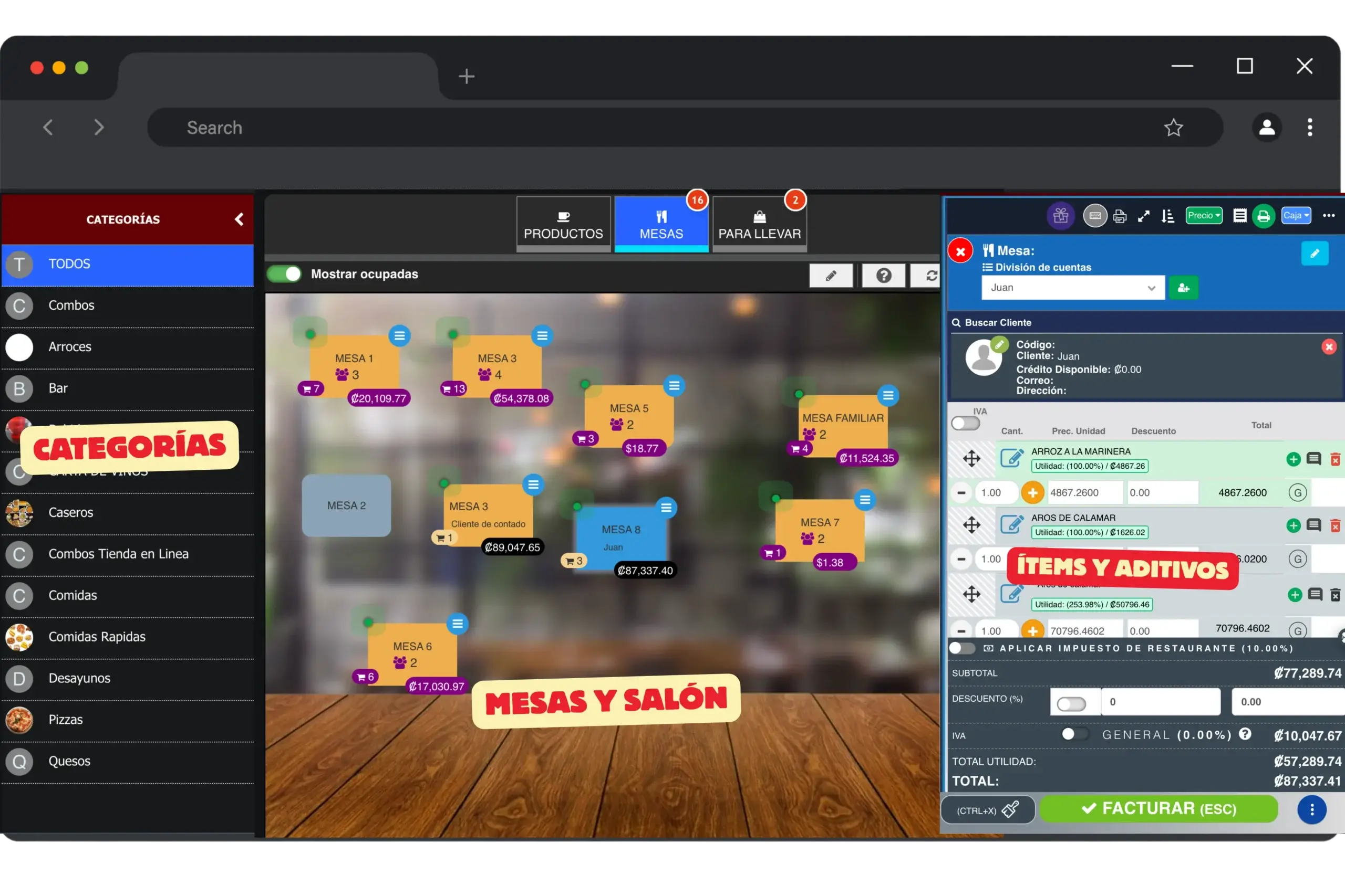 Interfaz web para gestionar categorias y comandas en POS Restaurantes