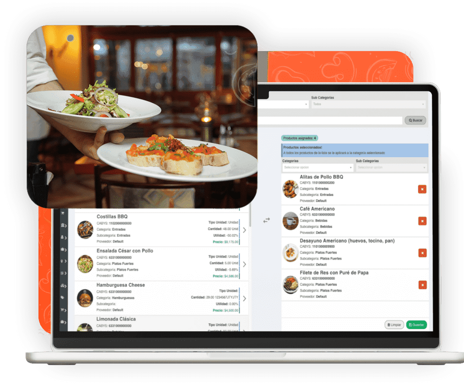 Categorias y productos para menu en TPV para restaurantes