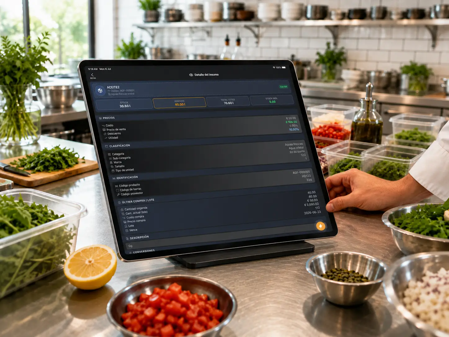Detalle de insumo con información de inventario en POS Restaurantes