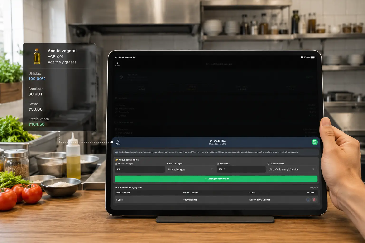 Configuración de conversiones para insumos