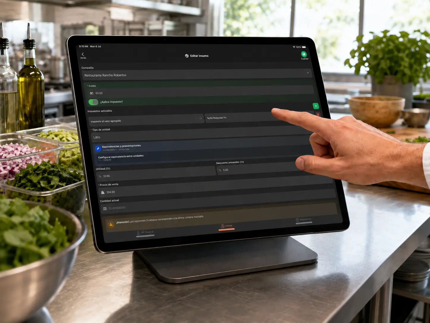 Edición de un insumo en POS Restaurantes