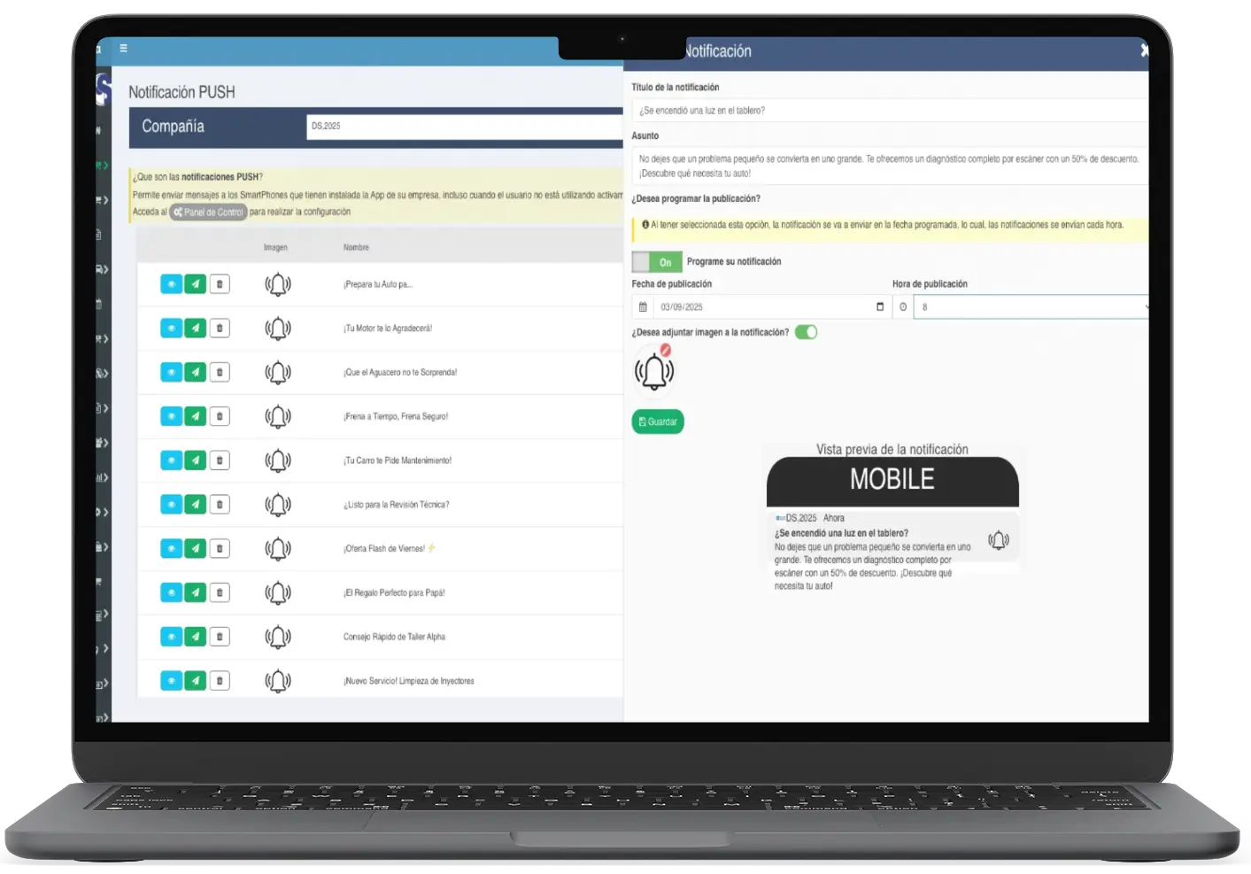 Panel de notificaciones push y marketing para tienda en linea de restaurantes