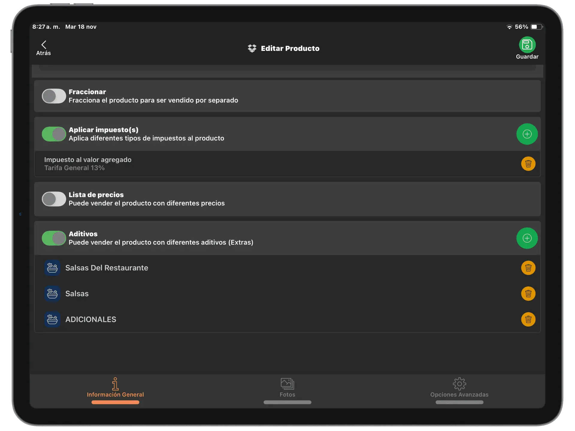 Aditivos y modificadores de pedido para bares en POS Restaurantes