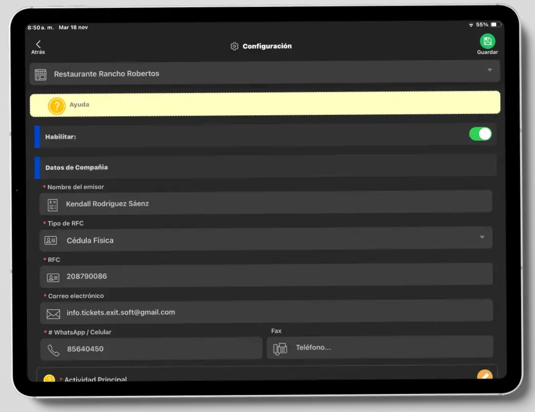 Estructura de factura electronica en POS Restaurantes para bares