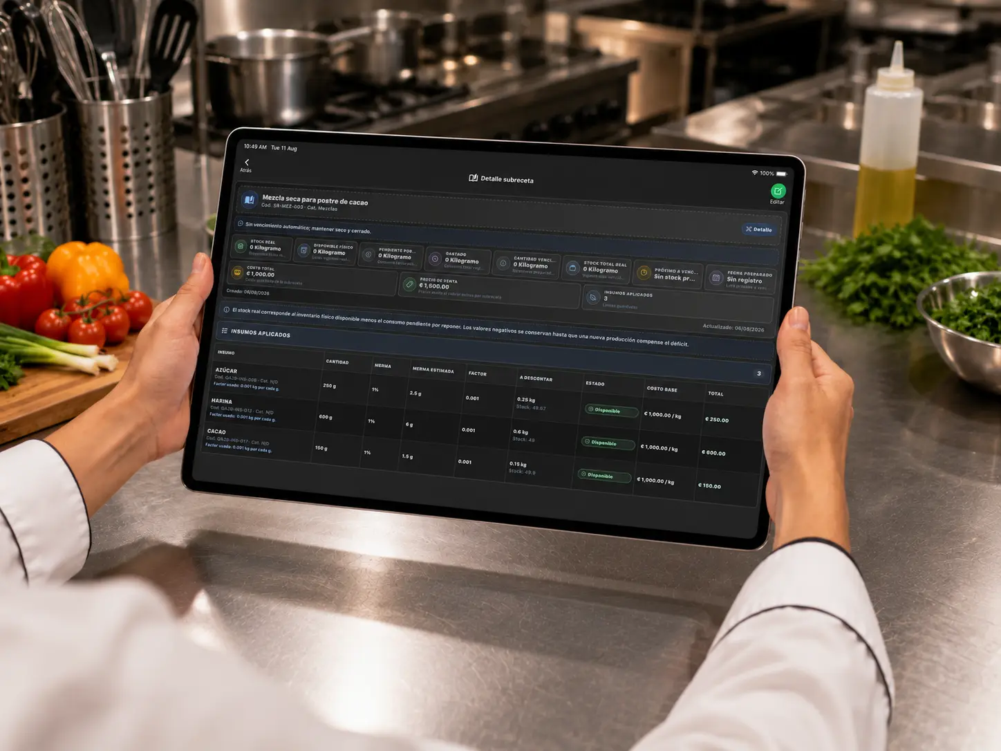 Detalle de una subreceta en POS Restaurantes