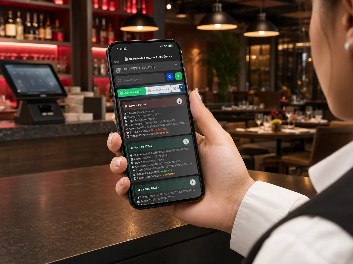 Reporte de facturas electronicas para restaurantes con seguimiento de comprobantes
