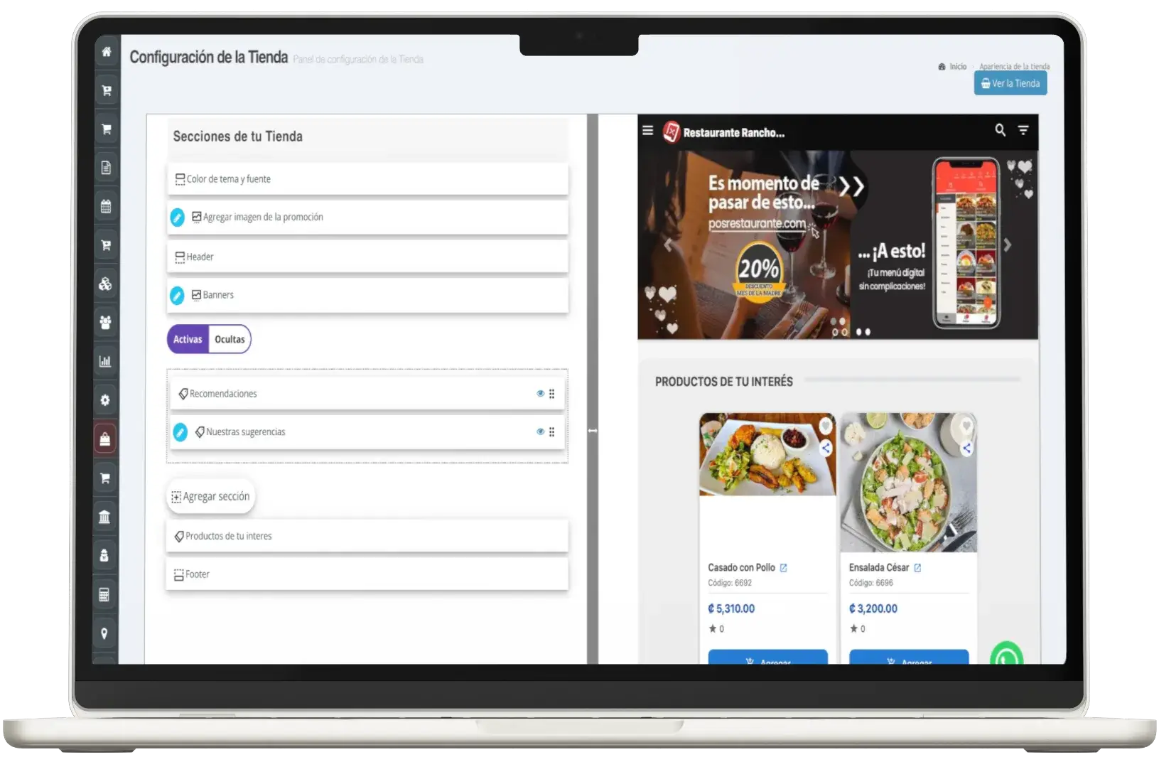 Personalizacion de tema para tienda en linea de restaurantes