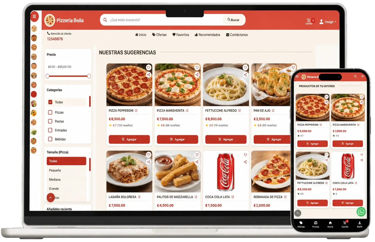 Tienda en linea para pizzerias conectada al sistema POS
