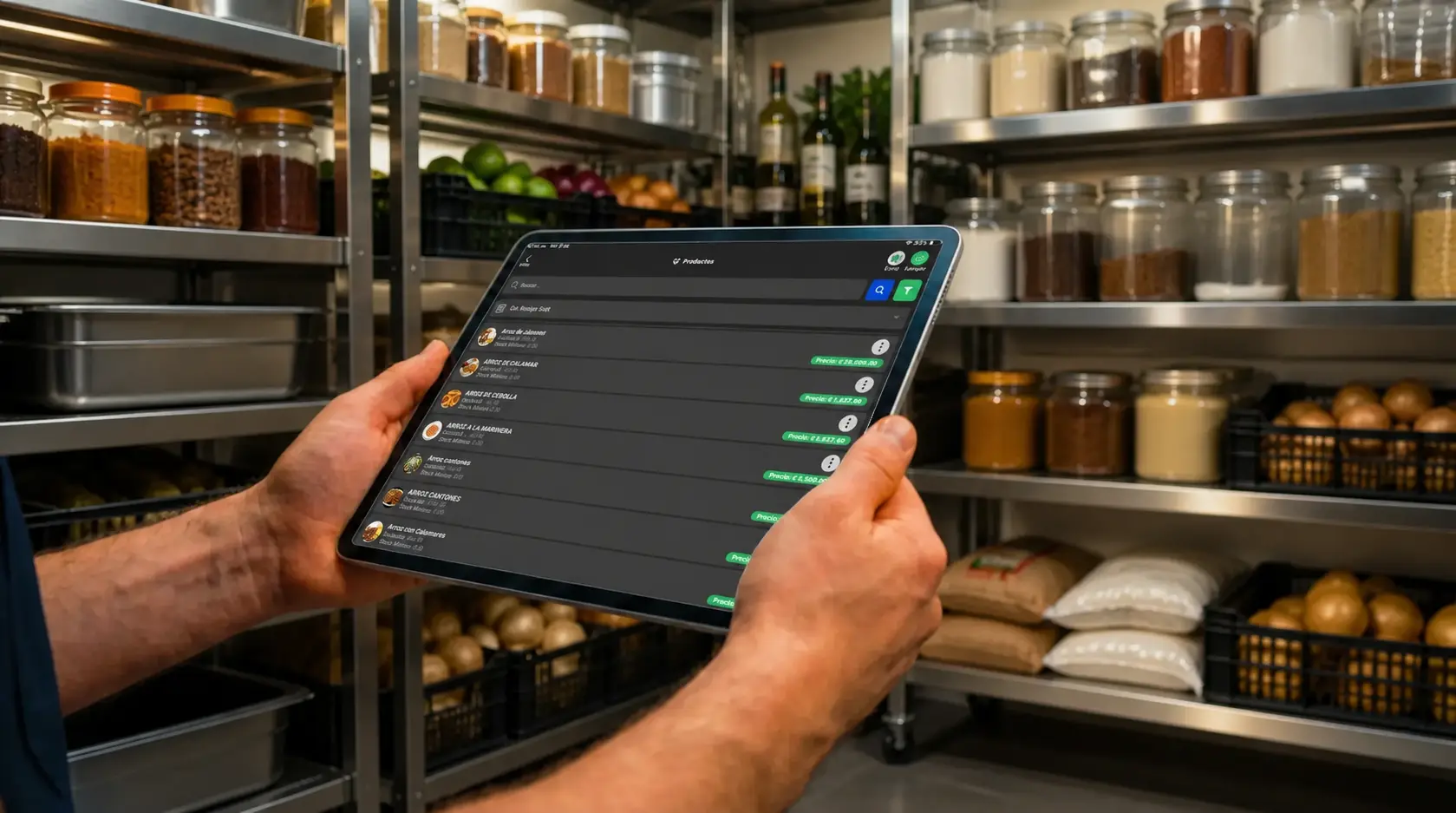 Tablet con inventario de restaurante conectado a insumos