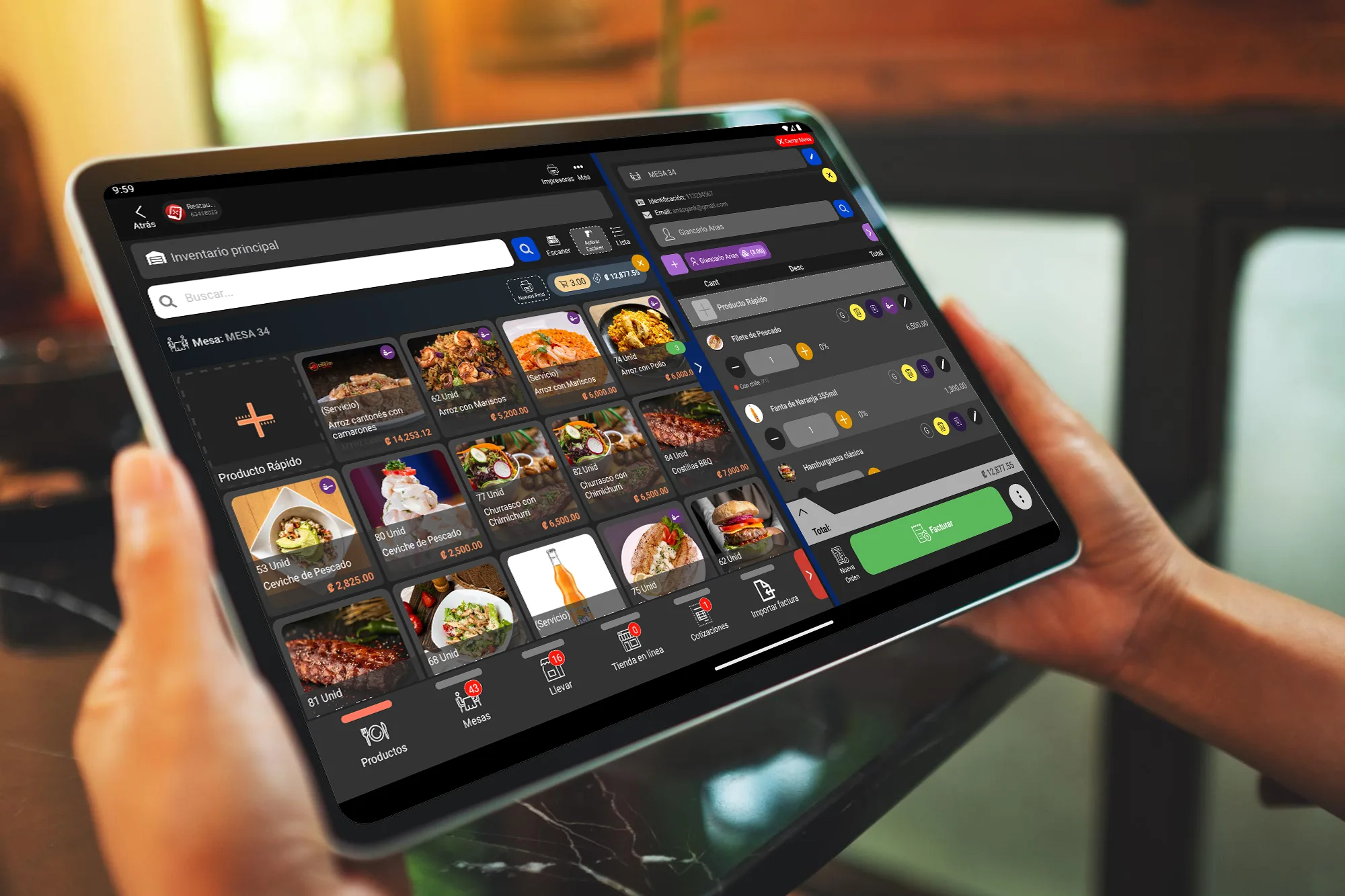 Interfaz de cobro y facturación electrónica desde tablet o móvil