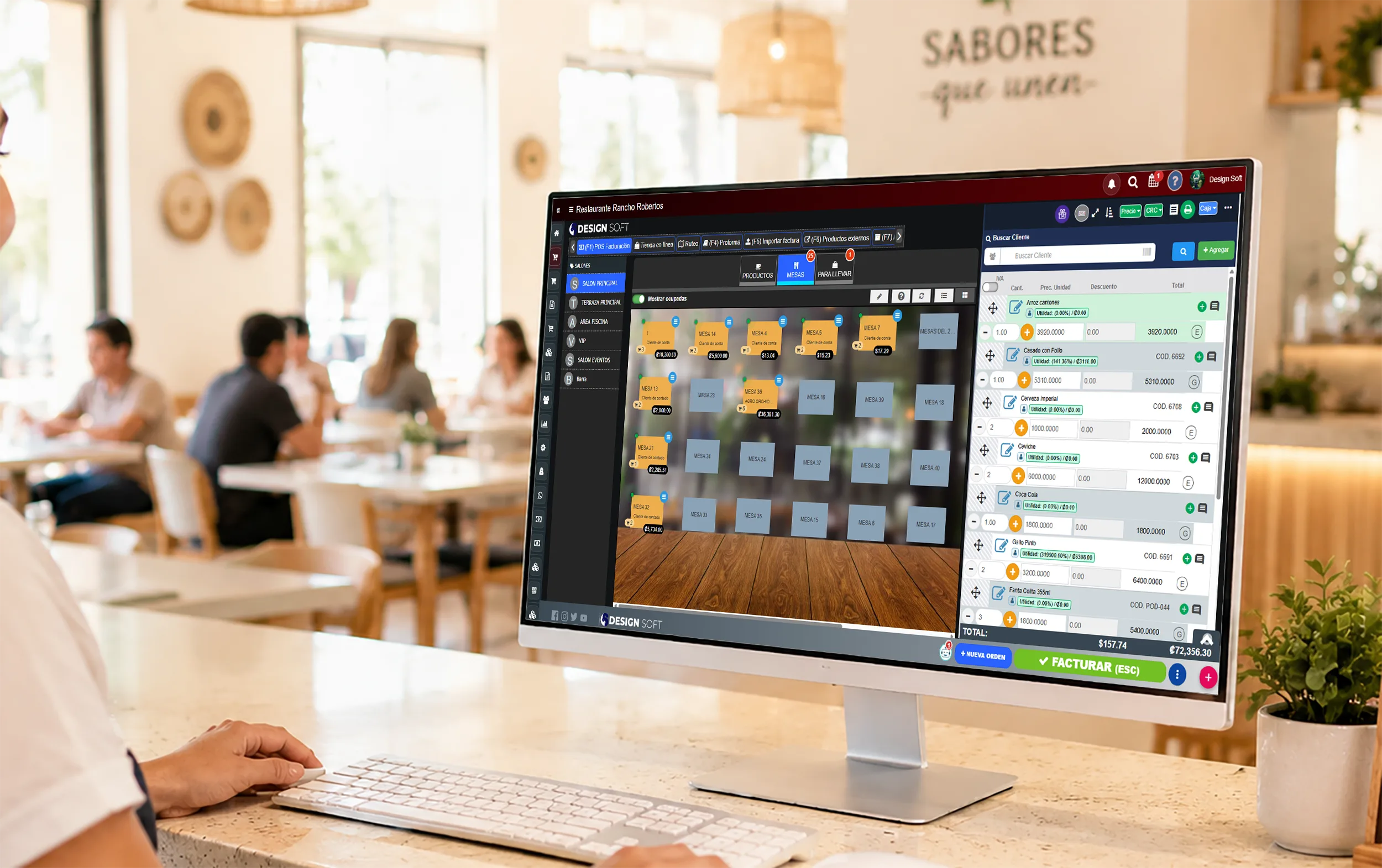 Vista web del módulo de mesas para restaurantes