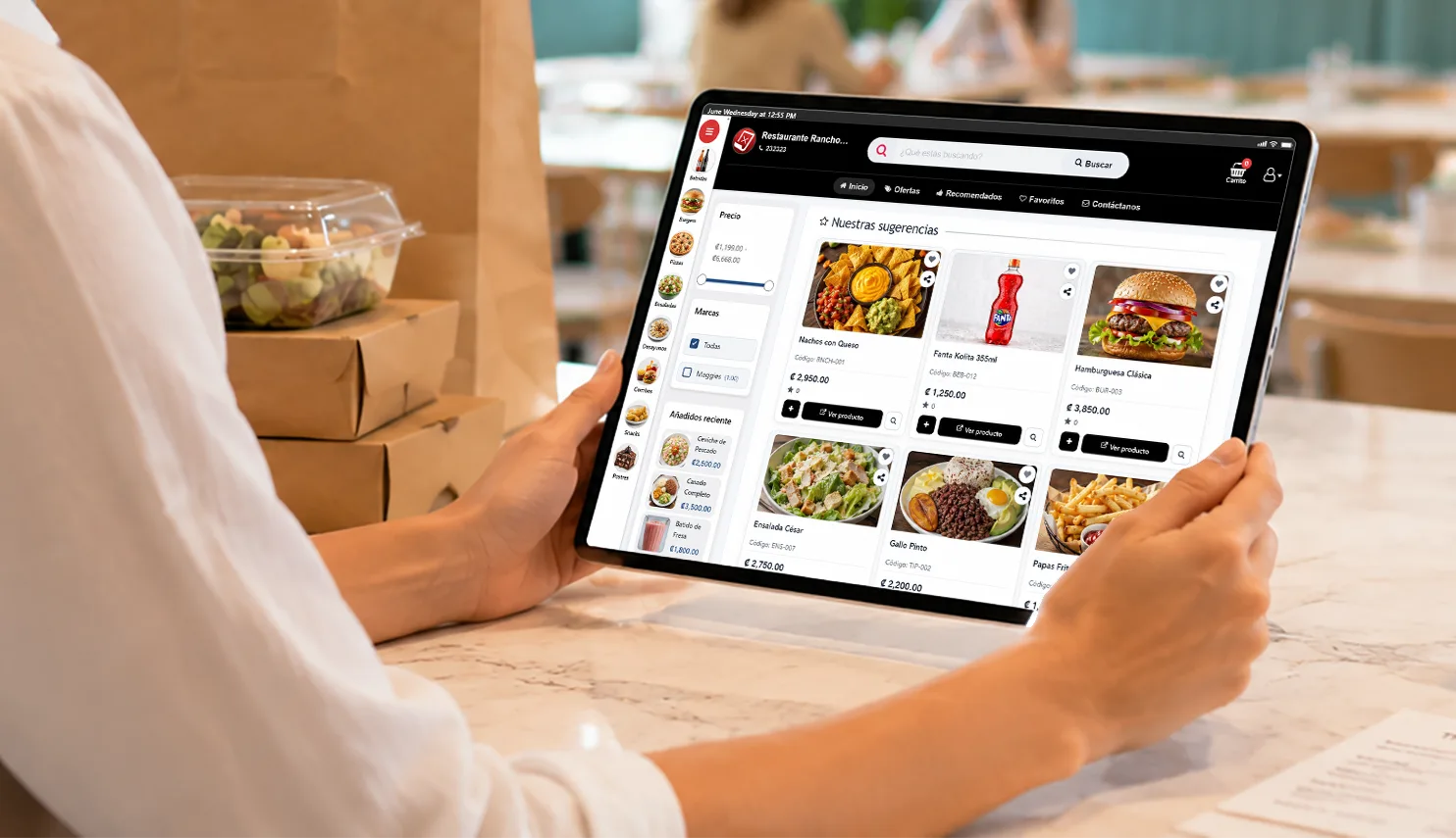 Vista en tablet de la tienda en línea para restaurantes